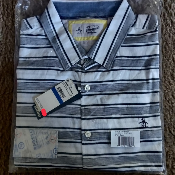 Original Penguin Other - Original Penguin Men's Horizontal Stripe Short Sleeves Shirt in Bright White XL